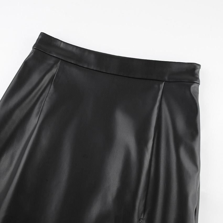 Leisure Split High Waist Leather Skirt