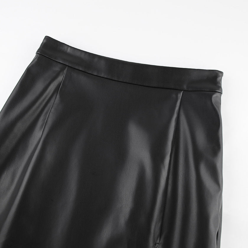 Leisure Split High Waist Leather Skirt