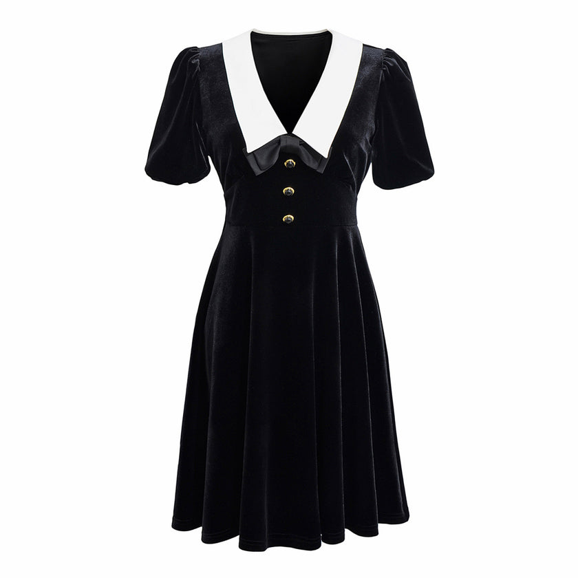 French Style Classic Style Black Velvet Dress
