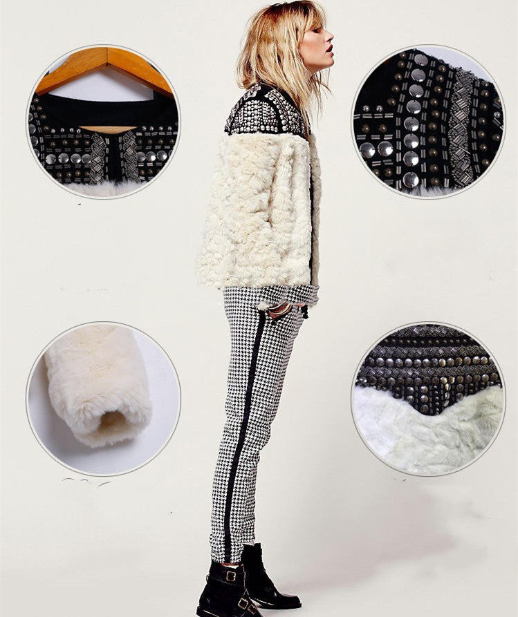 Lamb Wool Beaded Fur Short Coat Thickened Cashmere