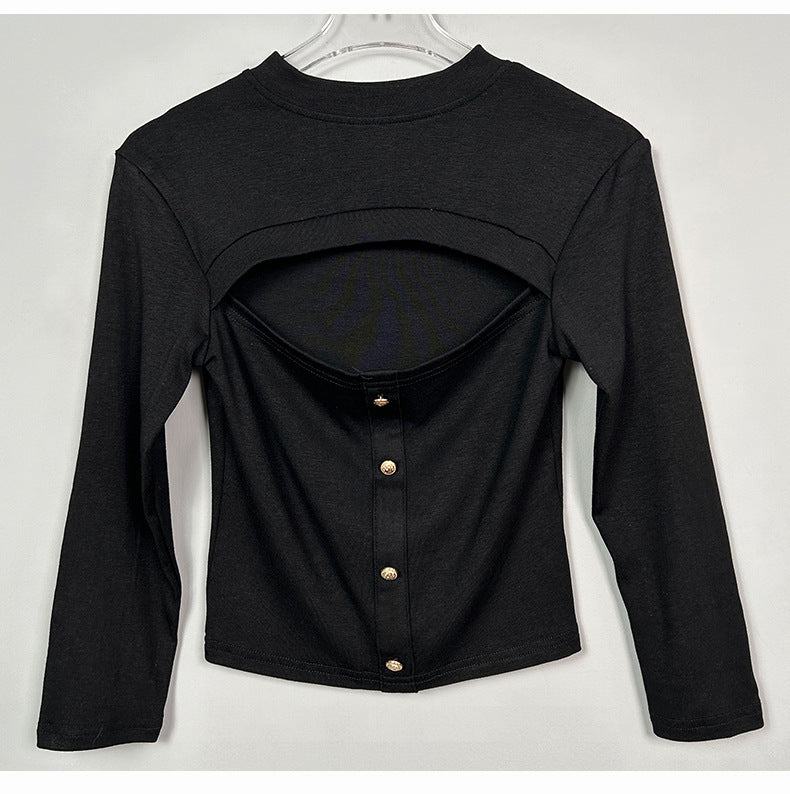 Winter New Elegant Slim-fit Hollow-out Slim Fit Short Long Sleeve Top Women