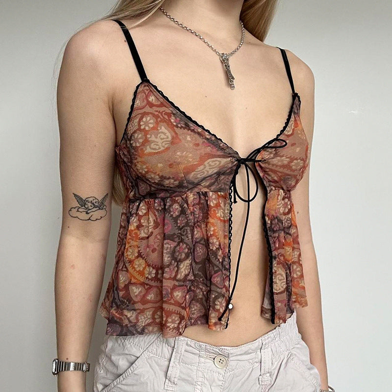 Women's Milk Silk Skin-friendly Small Suspenders Cross-border Sexy Hot Girl Print Straps Bottoming Vest