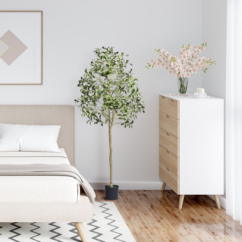 Artificial Olive Tree, 5 FT Tall Faux Plant, Secure PE Material & Anti-Tip Tilt Protection Low-Maintenance Plant, Lifelike Green Fake Potted Tree For Home Office Warehouse Decor Indoor Outdoor