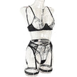 Embroidery Splicing Underwear And Garter Belt Set O