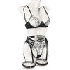 Embroidery Splicing Underwear And Garter Belt Set O