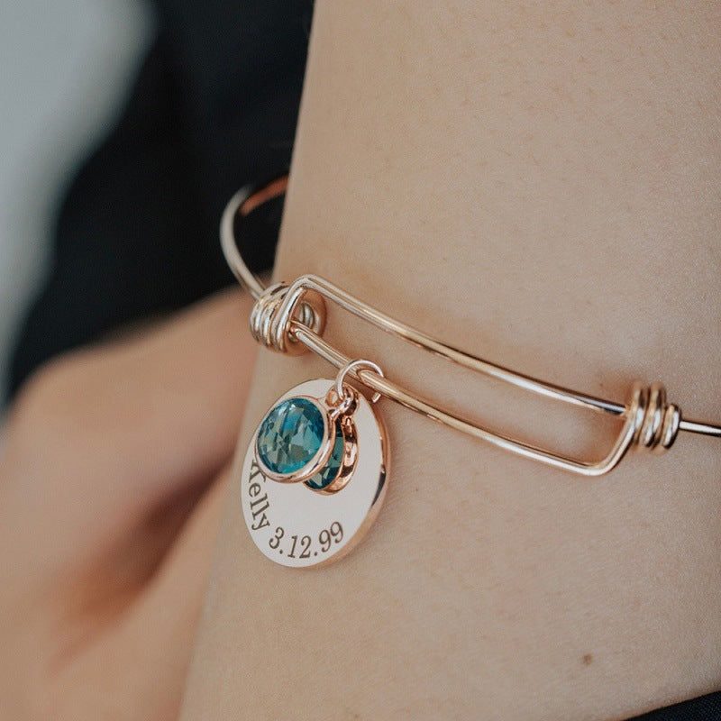 Twelfth Birthday Stone Round Piece Retractable Bracelet
