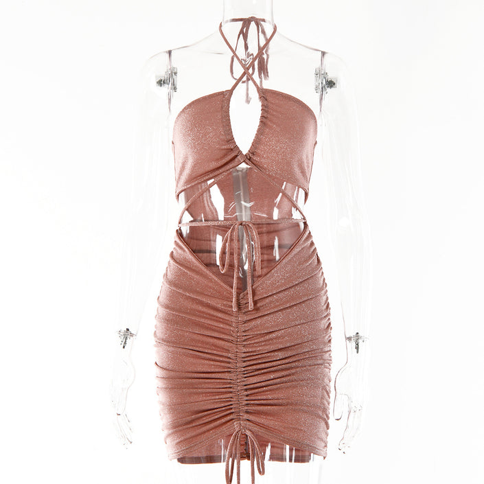 Autumn Bright Silk Dress Sexy Hot Girl Halter Halter