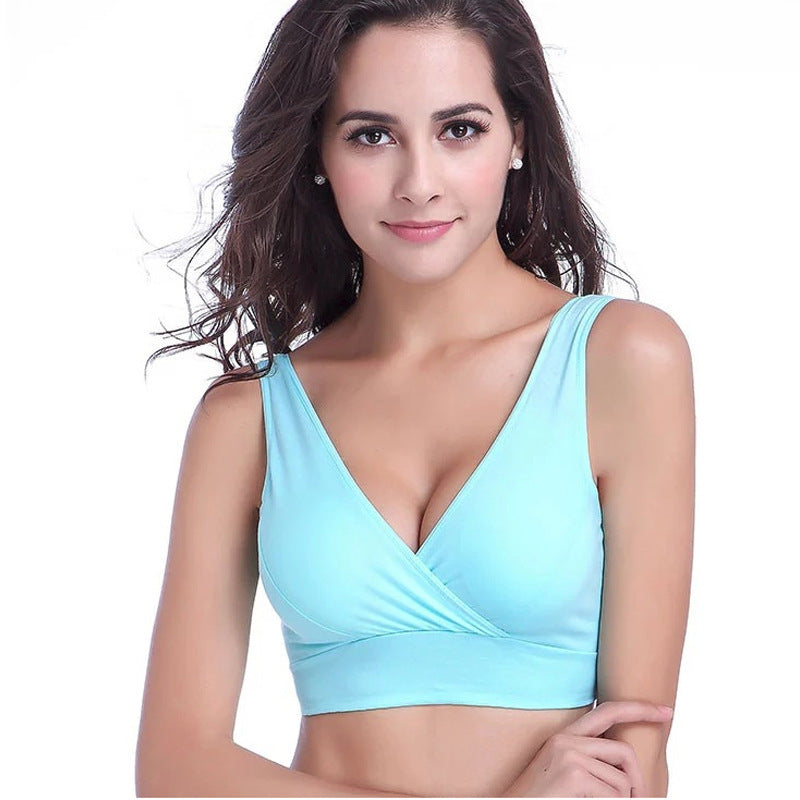 New Plain Surface Mummy Bra Wireless Maternity Underwear Pure Cotton Large Size Vest Style Cross Buckle Nursing Bra
