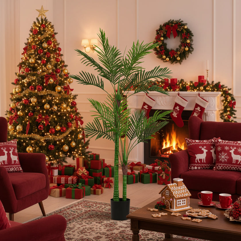 6FT Artificial Tree Natural Green Leaves Indoor Potted Plant Faux Tree For Home Office Festival Decor