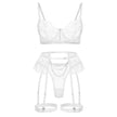 White Metal Chain Flowers Embroidered Underwear Bra Set