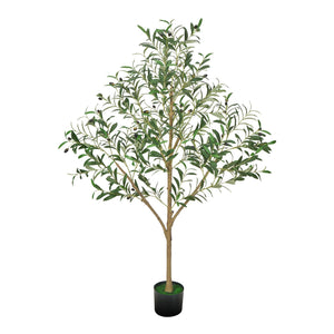 150cm Artificial Olive Tree With Black Pot, Tall Fake Tree With Natural Wood Trunk & Realistic Green Leaves And Fruits, Indoor Faux Plant For Home, Office, Living Room, Corner Decor