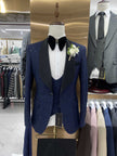 Shiny Black Men's Suit Set 3 Pieces Groomsmen Wedding Lace Costumes