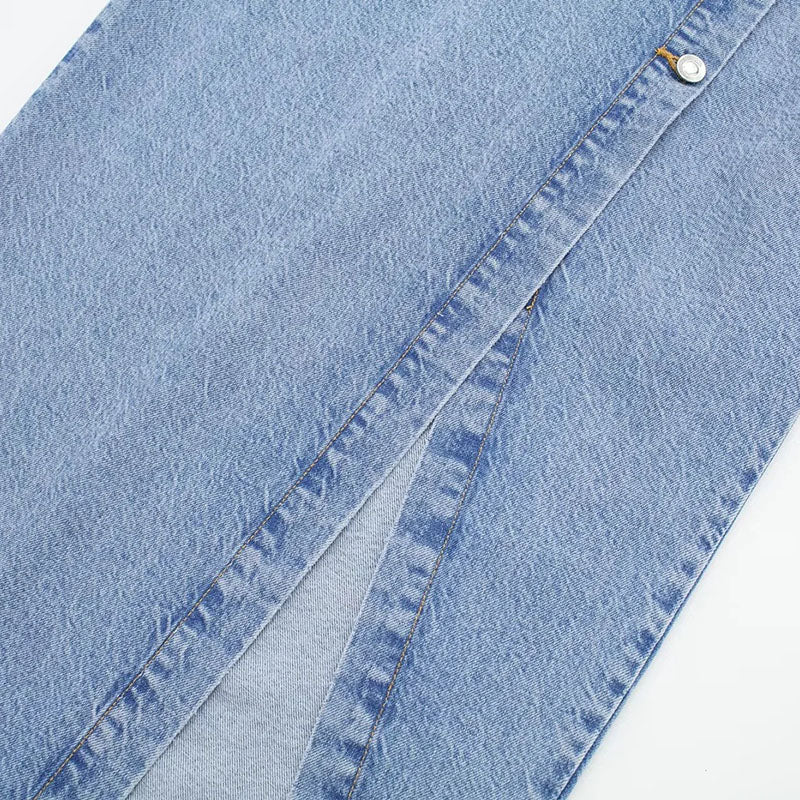 Summer Fashion High Waist A- Line Split Denim Skirt For Women
