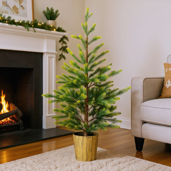 2 Pack 4 FT Dual Tone Artificial Christmas Tree With Pot Stand, Potted Xmas Pine Tree With 119 Branch Tips For Holiday Party Office Home, Green