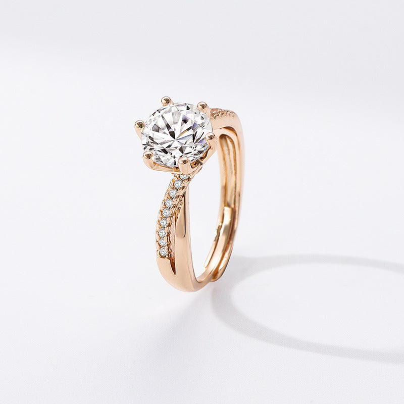 Affordable Luxury Style Champagne Gold Ring Personality Micro-inlaid Twisted Arm Six-claw