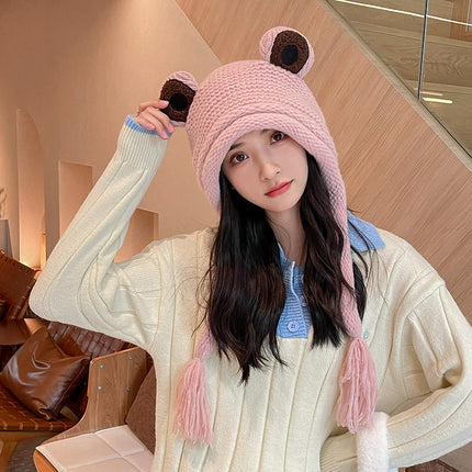 Frog Knitted Warmth Neck One Piece Woolen Hat For Women