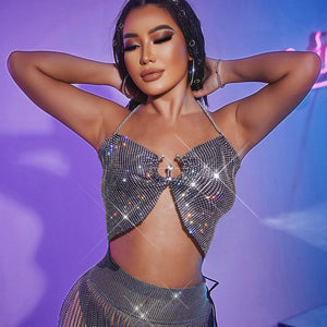Popular Rhinestone Grid Super Shiny Top Vest