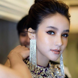 All-match Diamond Long Rhinestone Claw Chain Earrings