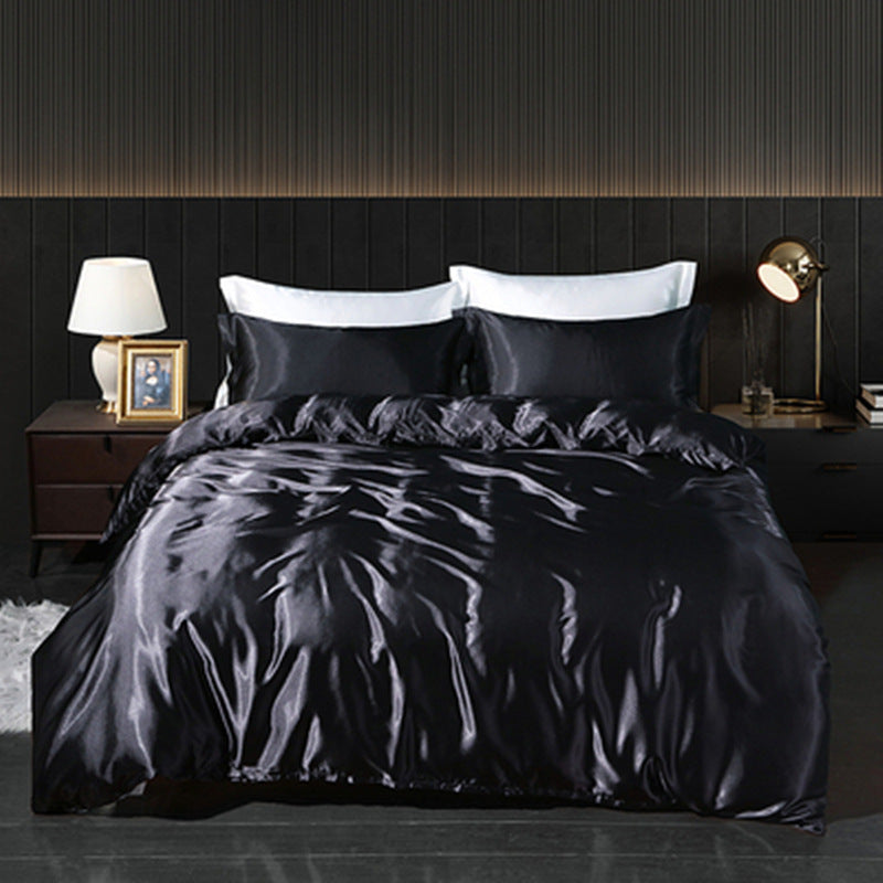 Solid Color Silk Four-piece Set Double-sided Quilt Cover Bedding