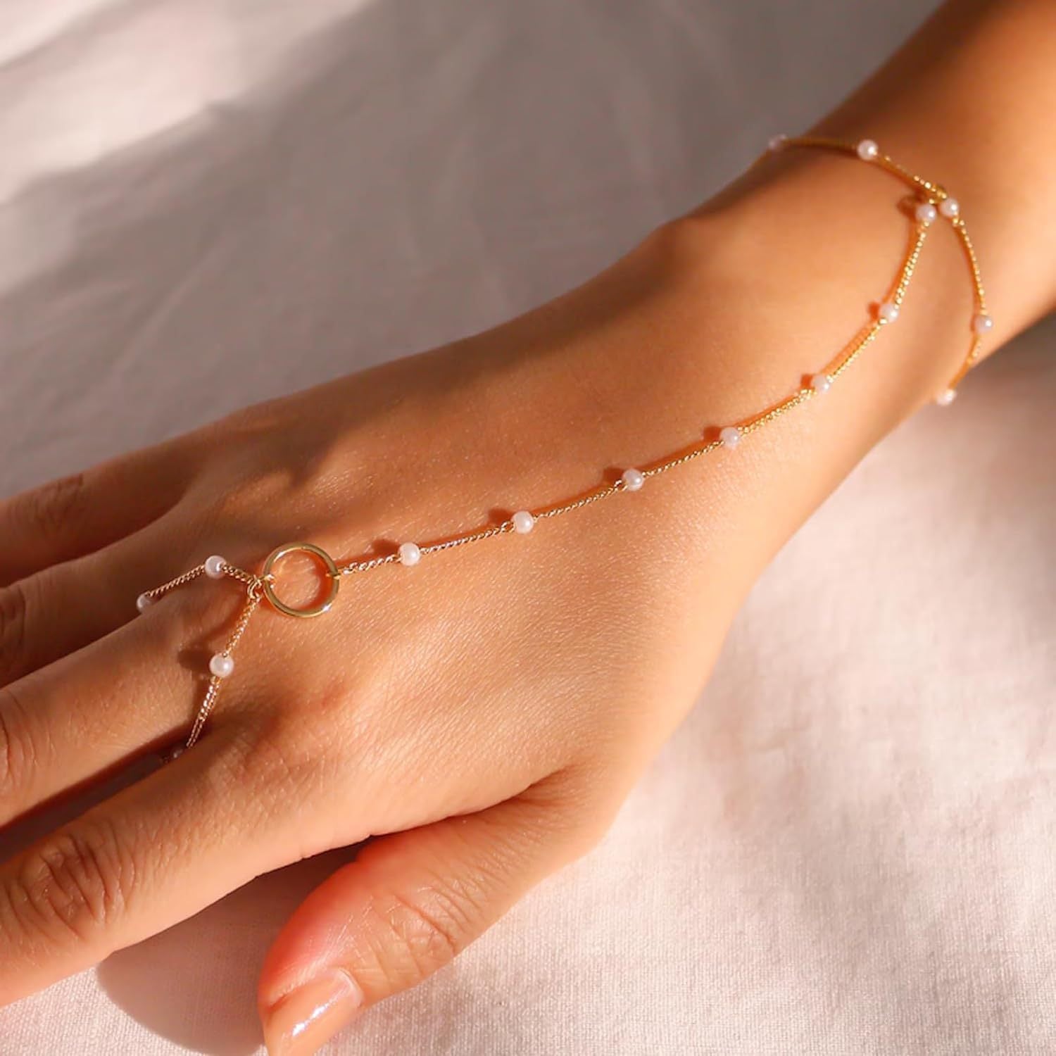 Small Rice-shaped Beads Rice Beads Zircon Pearl Ring Chain Love Finger Chain Ornament