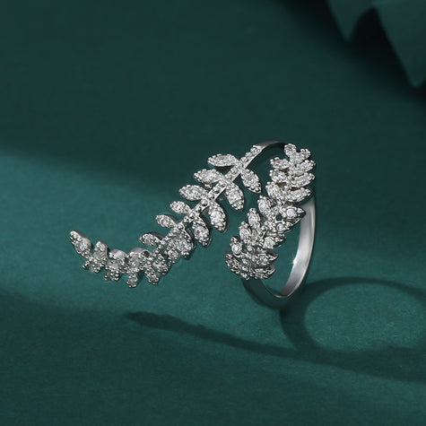 Micro-inlaid Diamond Super Shiny Leaves Open Ring For Women