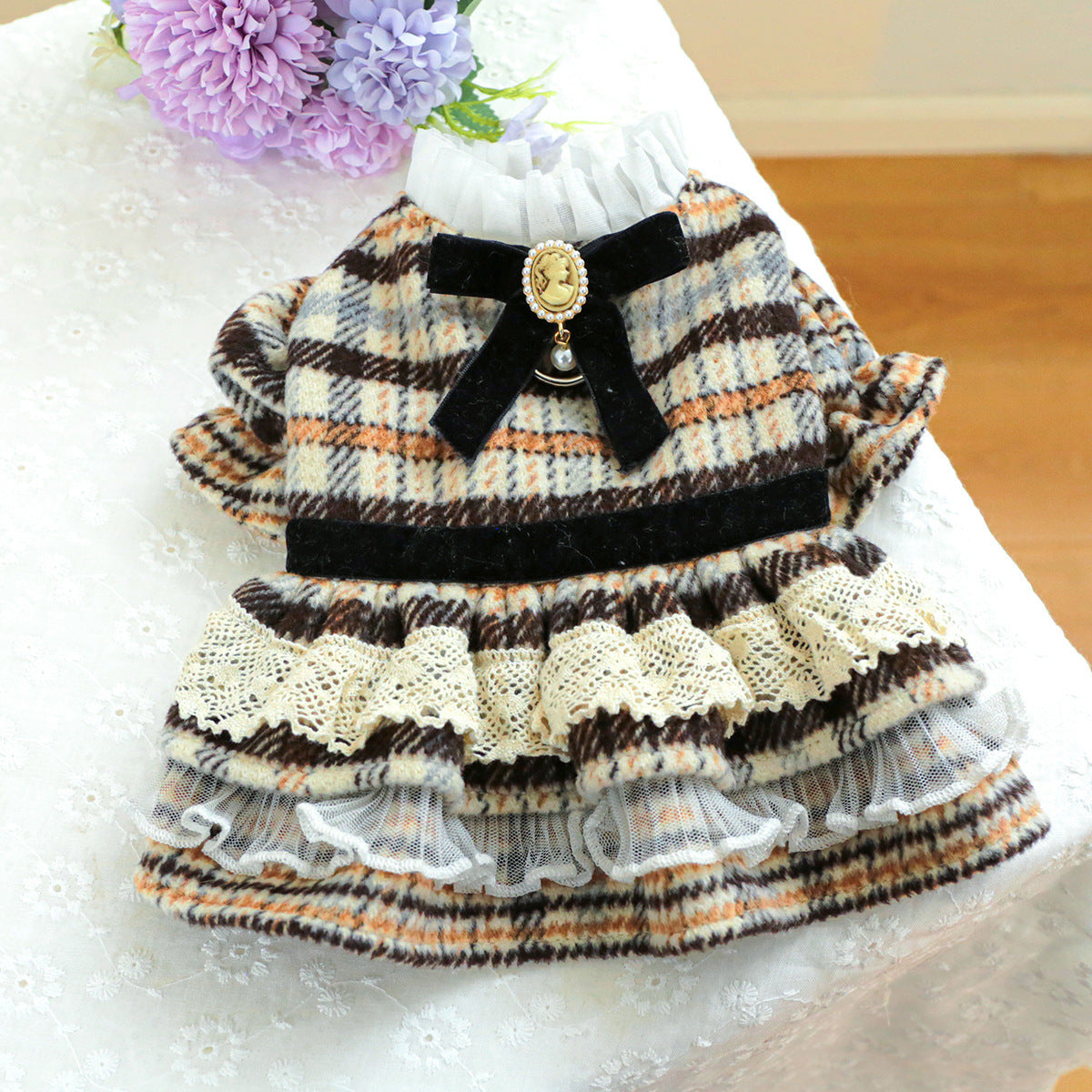 Pet Clothes Dog Cat Clothing Clothing Autumn And Winter Maillard Woolen Skirt
