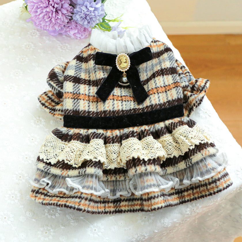 Pet Clothes Dog Cat Clothing Clothing Autumn And Winter Maillard Woolen Skirt