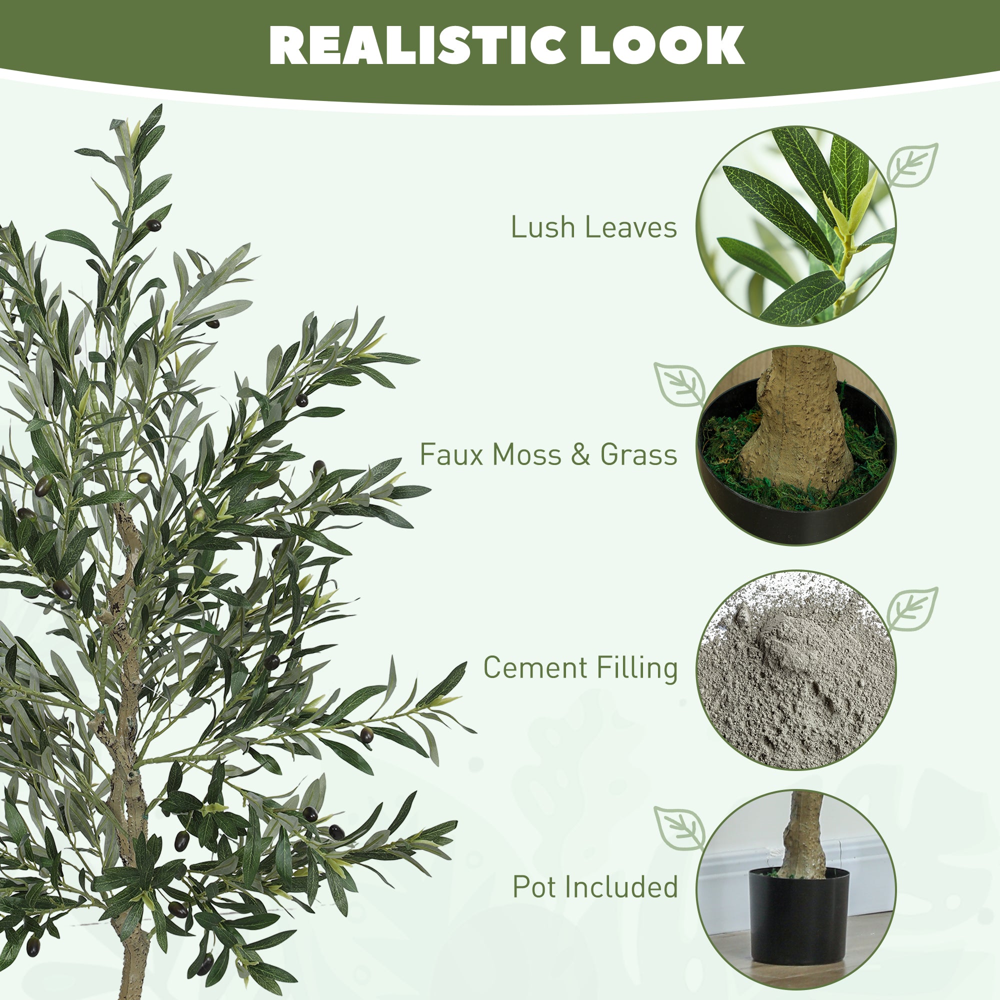 6ft Artificial Olive Tree in Pot with Silk Leaves, Fruits, Faux Tree, Indoor Fake Plant for Home, Office, Living Room