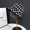 Black Plaid Knitted Fisherman Hat Female Retro Fashion