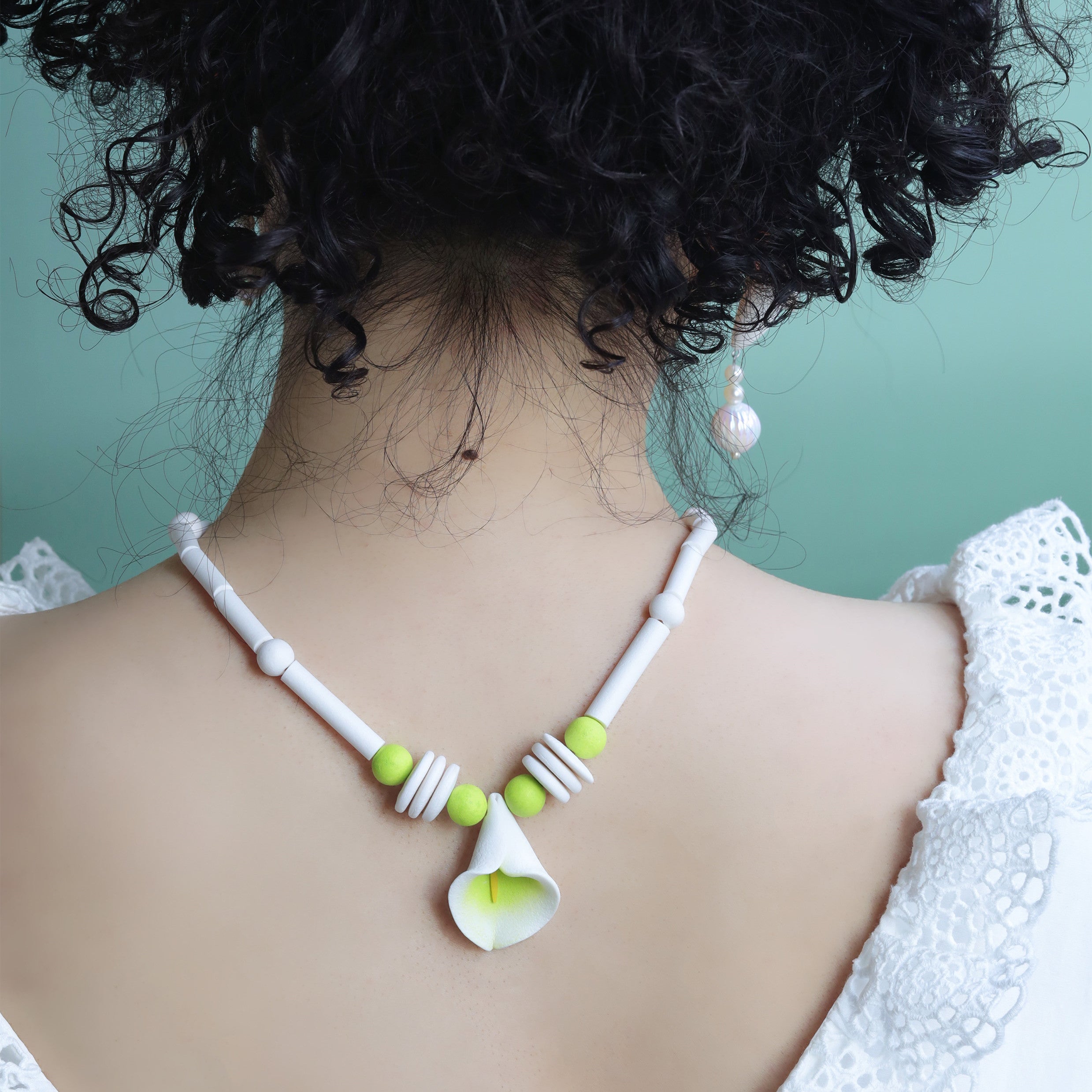 Vintage Pastoral Polymer Clay Necklace Brooch Ear Clip