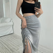 Skirt Women's Irregular Mid-length Skirt Drawstring Ruffle Hip Skirt