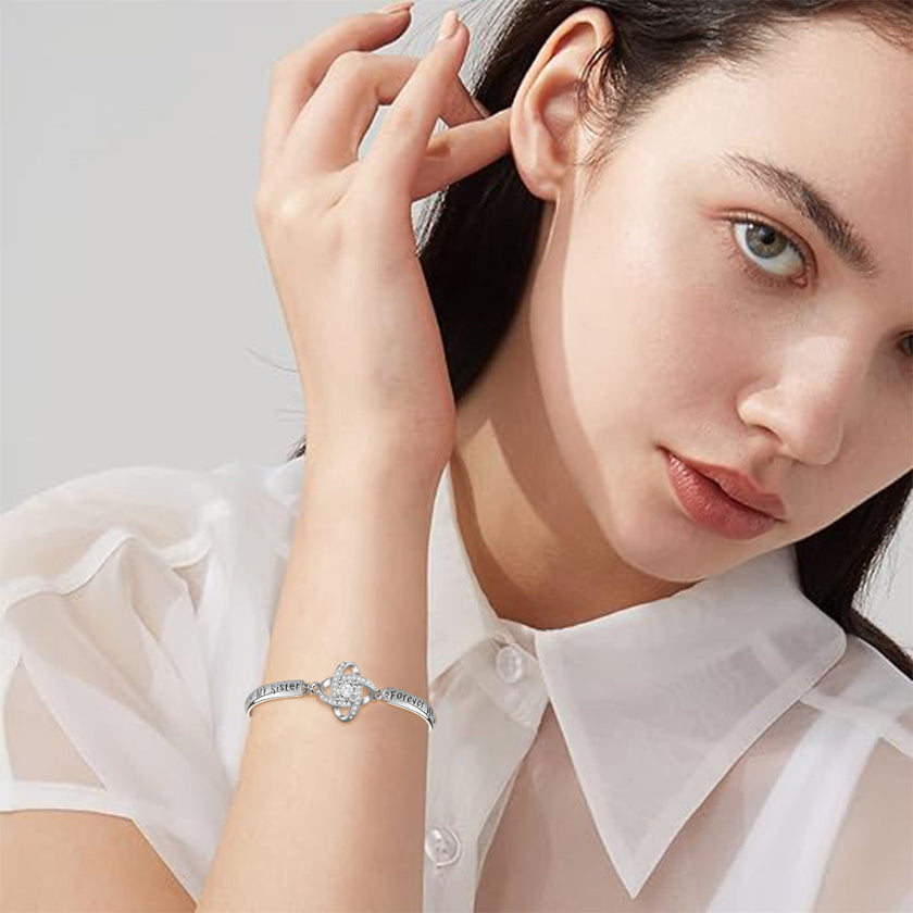 Sisters Friendship Theme Silver Bracelet