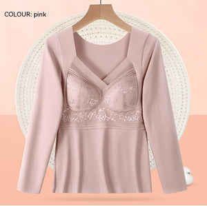 Women's Fashionable Warm Bra-free Long Sleeve With Chest Pad