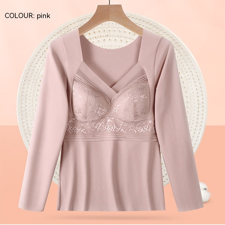 Women's Fashionable Warm Bra-free Long Sleeve With Chest Pad