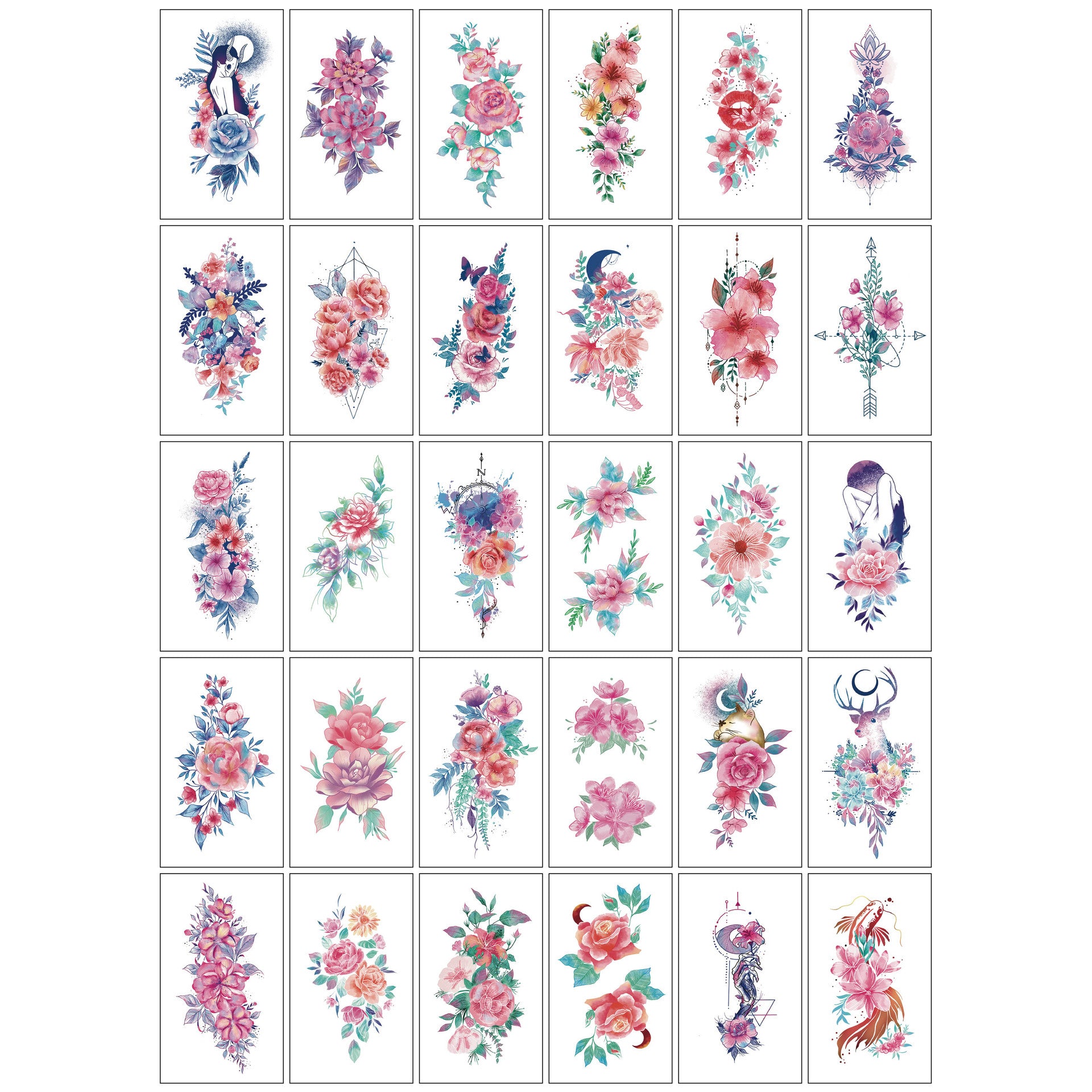 Sketch Flower Tattoo Sticker Black And White Scar Cover Up Rose Temporary Tattoo Sticker Package