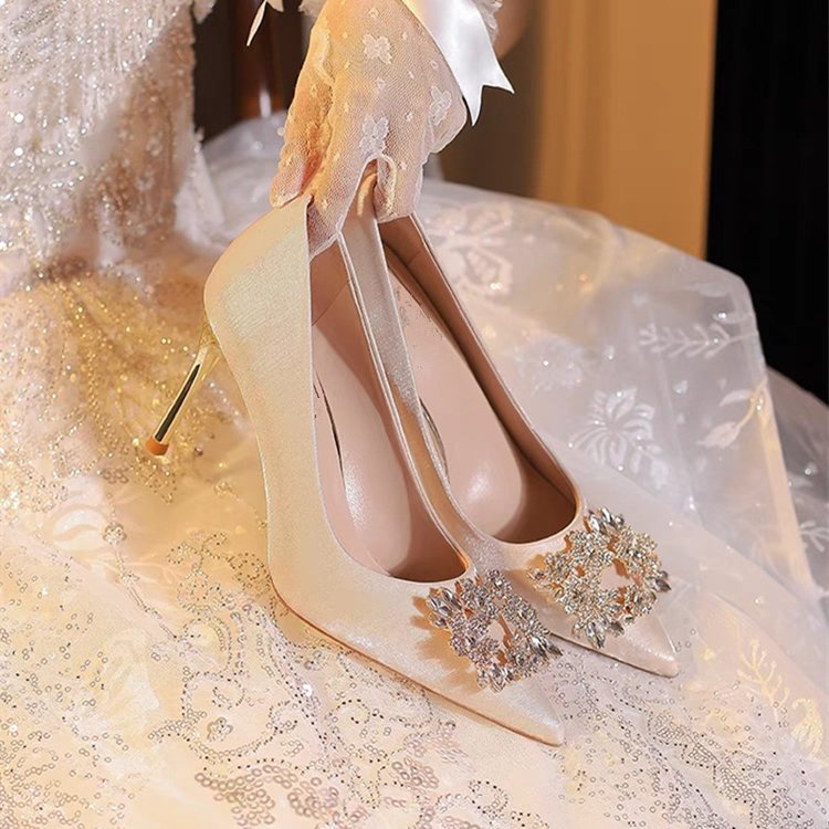 Pointed High Heels Women's Stiletto Heel New Wedding Shoes Xiuhe Wedding Dress Annual Meeting Pumps