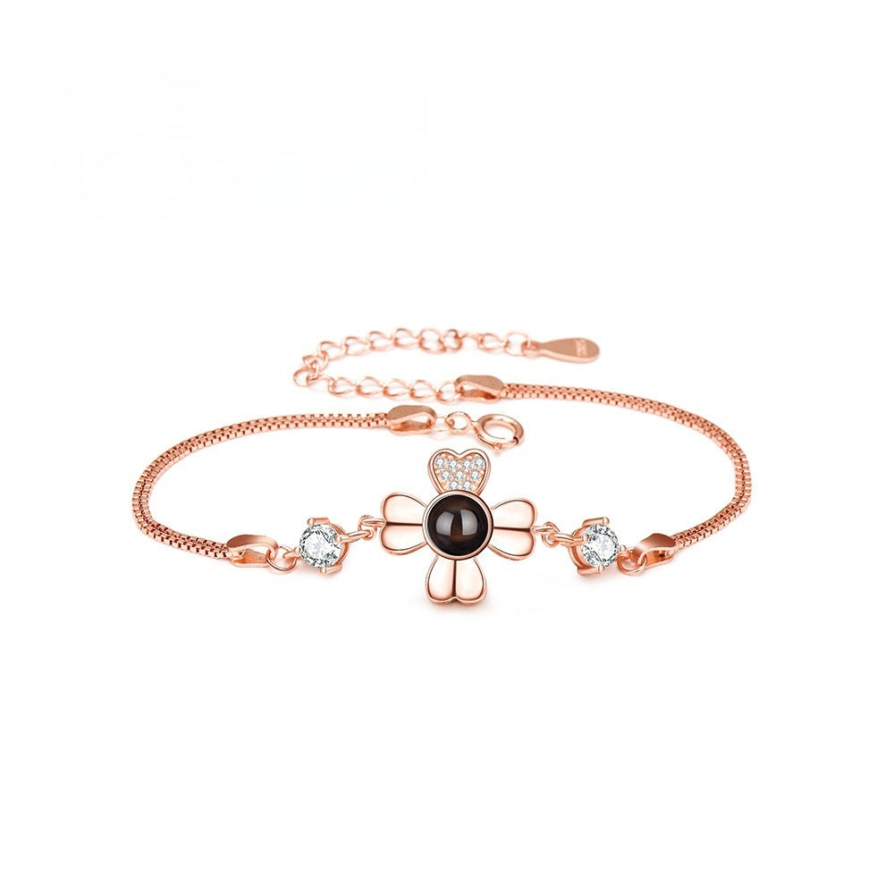 Sterling Silver Bracelet Language Photo Projection Minimalist Model