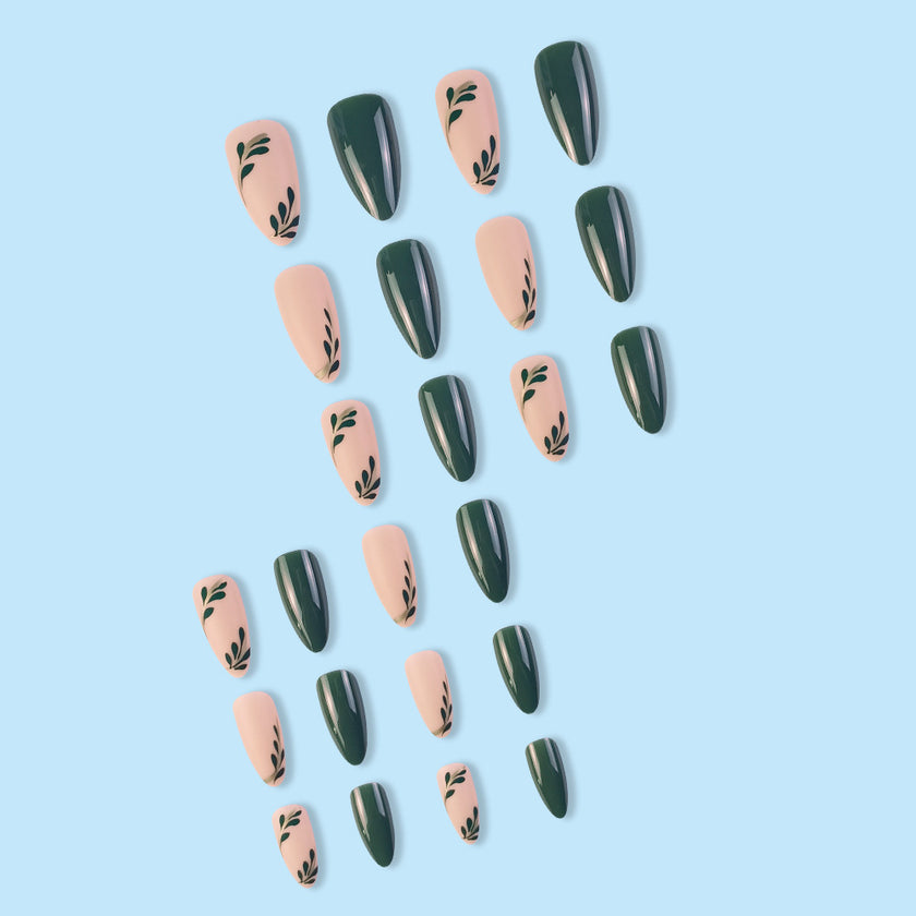 Simple Cool Green Leaf Removable Fake Nail Patch