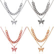 Alpcamers Double Layer Cuban Necklace Full Of Diamonds With Large Butterflies