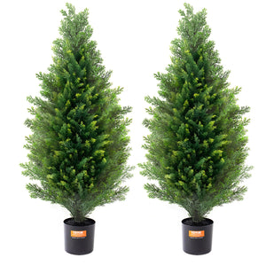 2 Pack 3' Artificial Cedar Topiary Tree Faux Plant UV Decor In/Outdoor