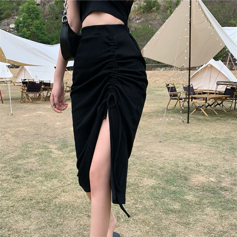 Skirt Women's Irregular Mid-length Skirt Drawstring Ruffle Hip Skirt