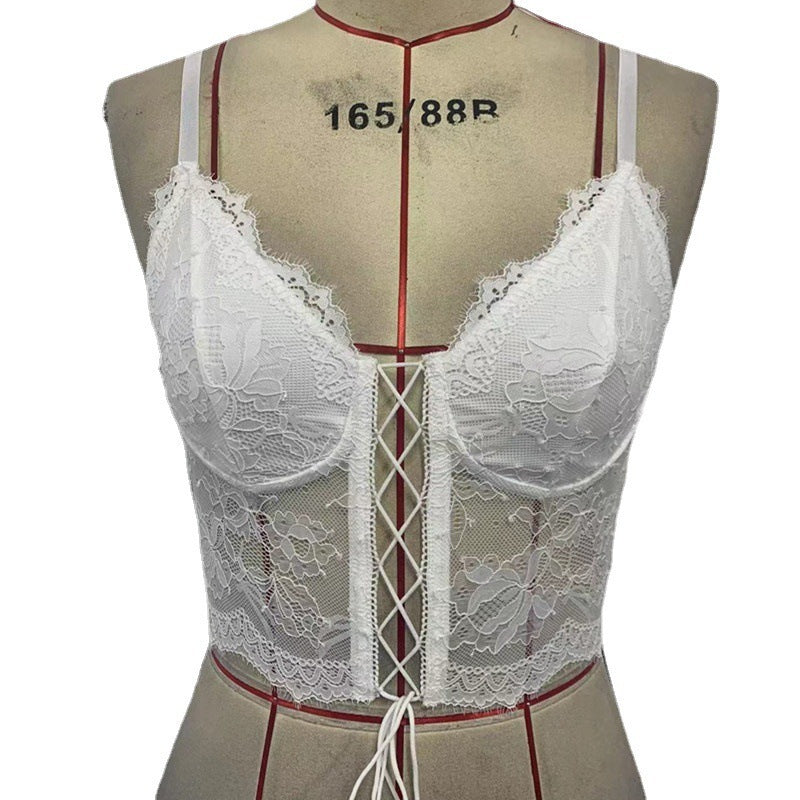 Women's Lace Wrap Chest Tie Short Umbilical Camisole