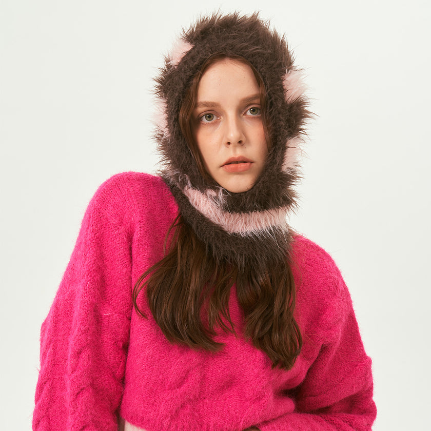 Original Design Non-mainstream Style Striped Mink-like Knitted Hat