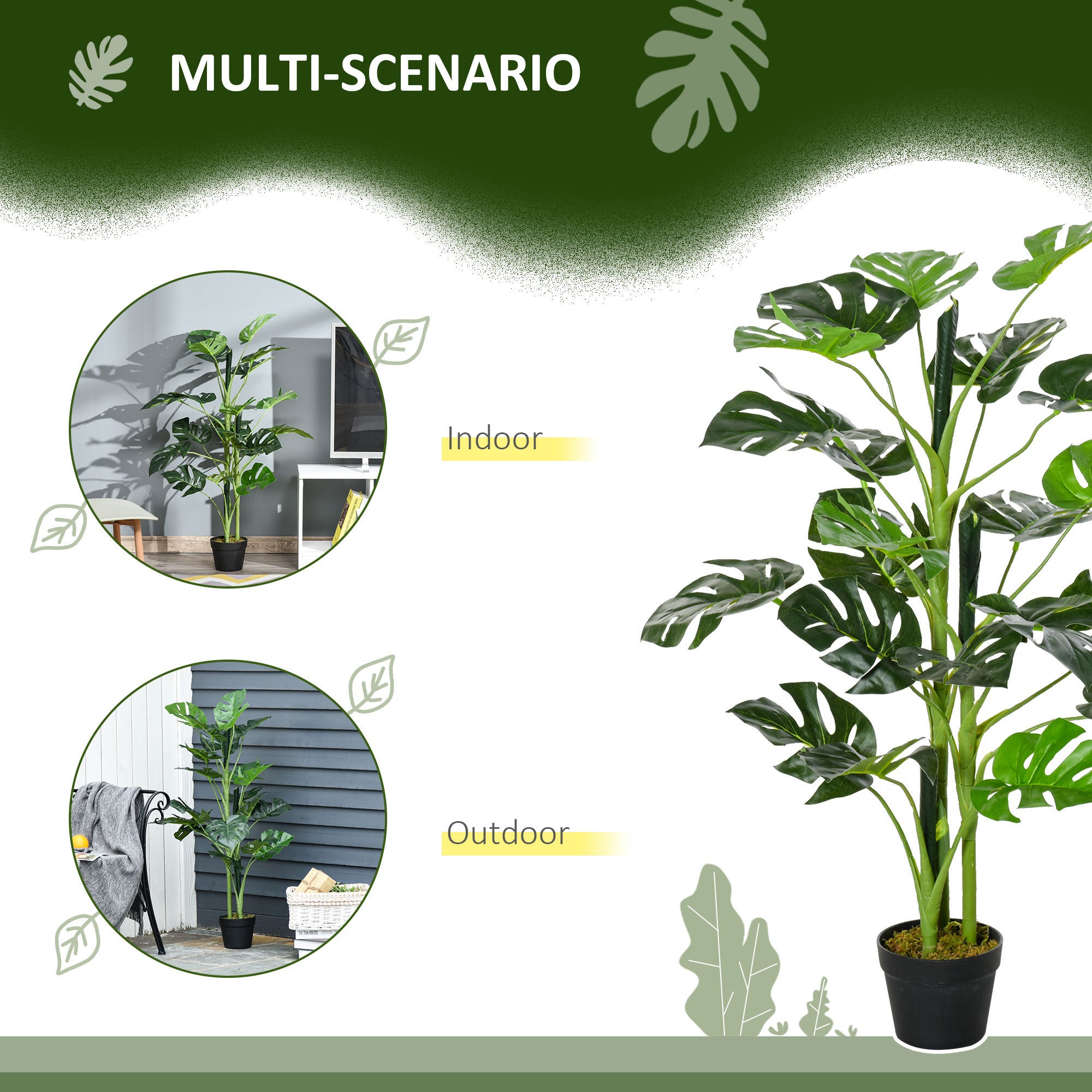 100cm/3.3FT Artificial Monstera Tree Decorative Cheese Plant 21 Leaves With Nursery Pot, Fake Tropical Palm Tree For Indoor Outdoor Décor, Set Of 2