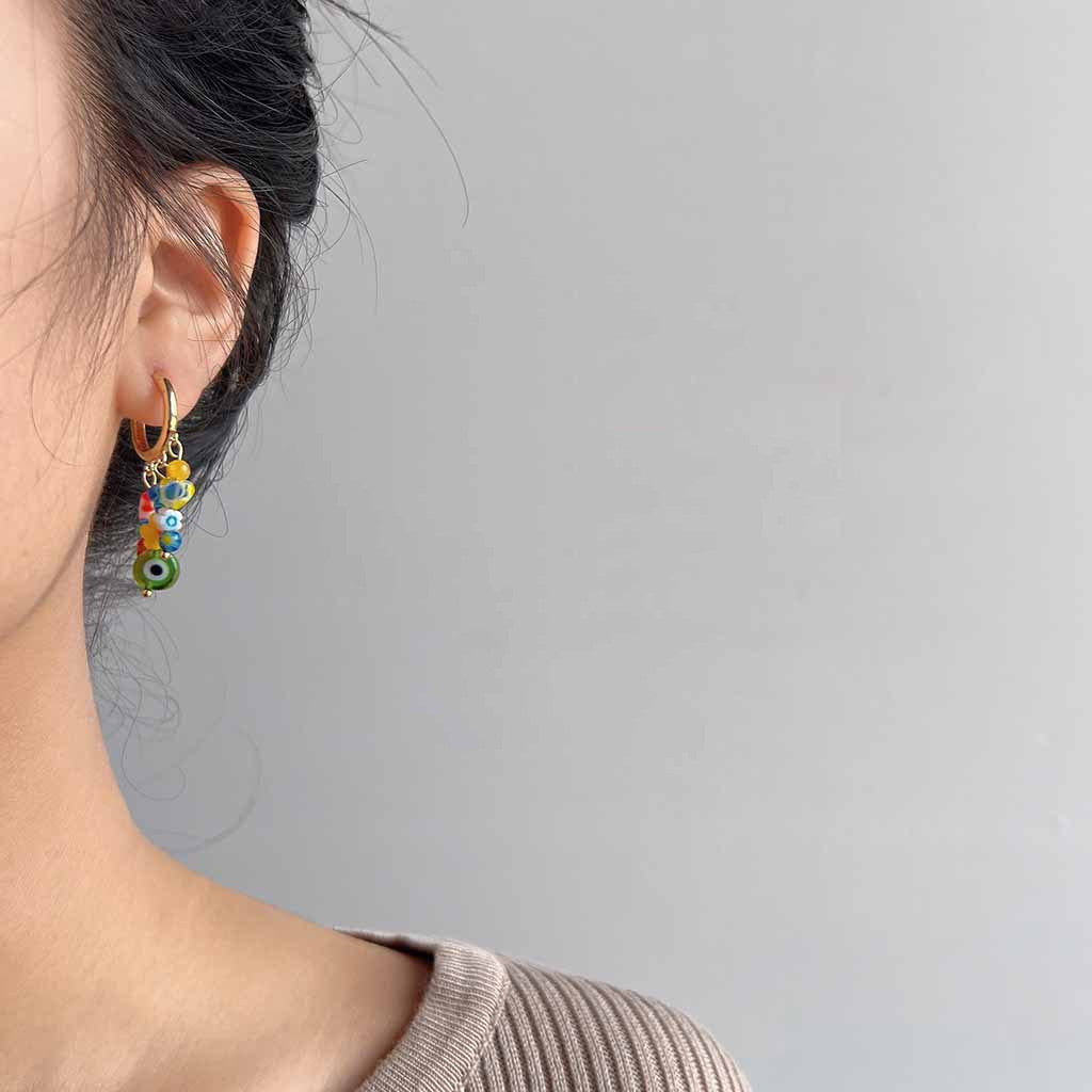 Women's Fashionable Asymmetric Design Glass Floral Colored Glaze Ear Clip