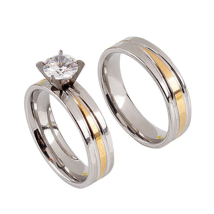 Stainless Steel Two Tone Brushed Pair Rings Real Gold Plated