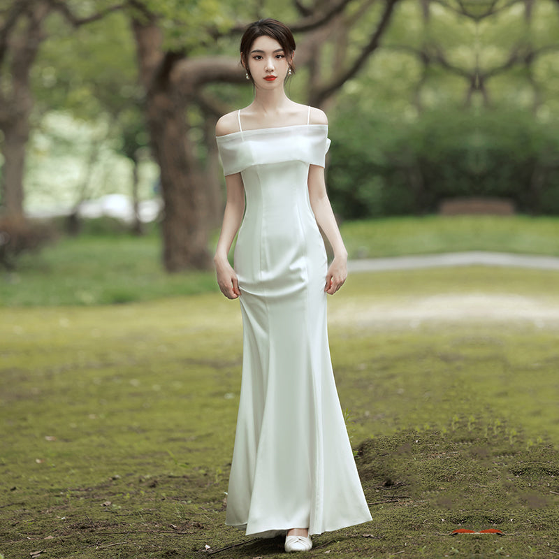 Simple Satin Suspender Tail Wedding