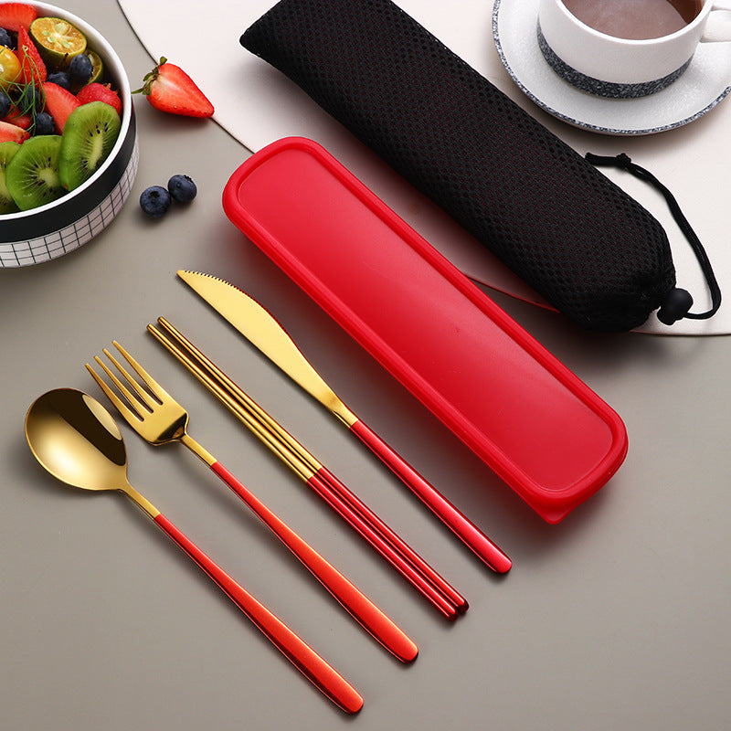 Kitchen Accessories Camping Travel Sets Gold Knife Fork Spoon Portable Cutlery Sets with case