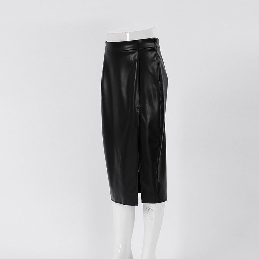Leisure Split High Waist Leather Skirt