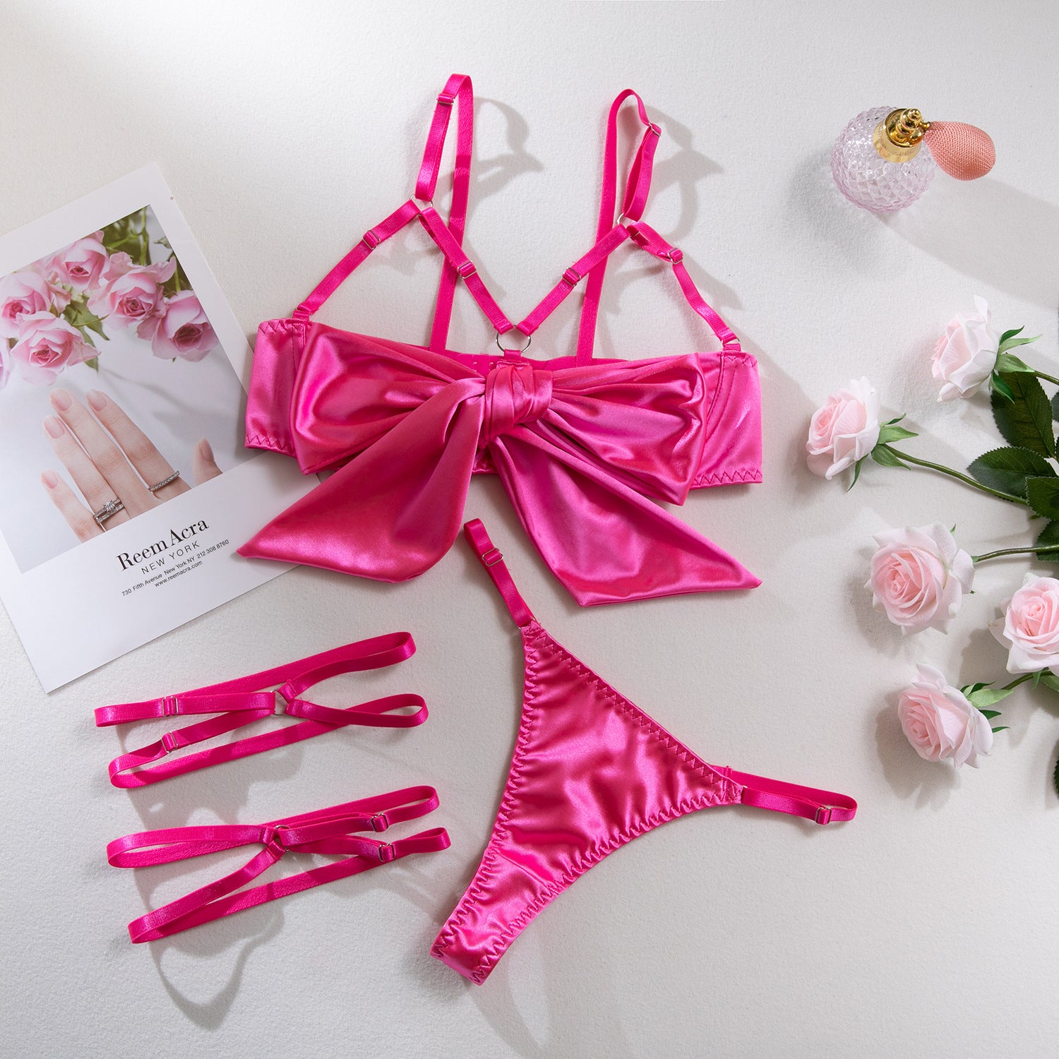 Underwear Steel Ring Cutout Topless Color Three-piece Set